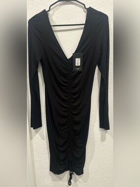 Fashion Nova Black Ruched Front Dress
